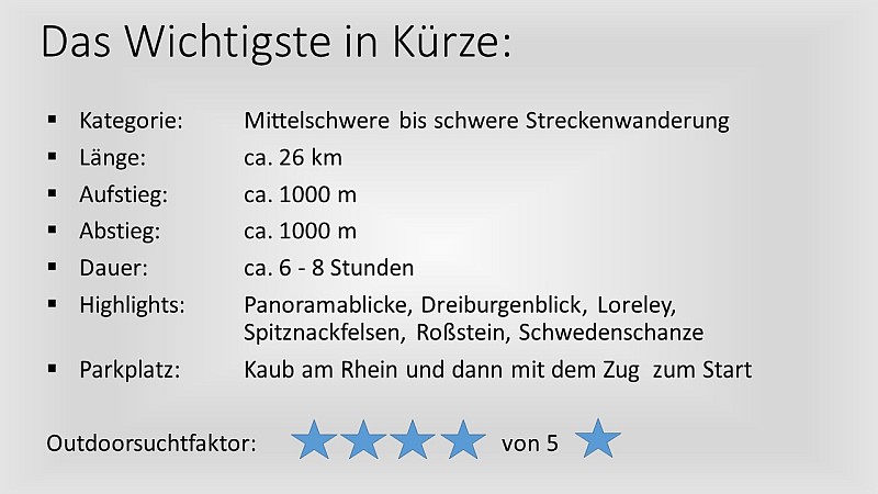 Rheinsteig von St. Goarshausen nach Kaub - das wichtigste in Kürze