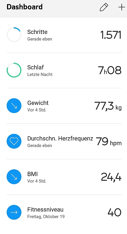 Withings Health Mate App - Dashboard