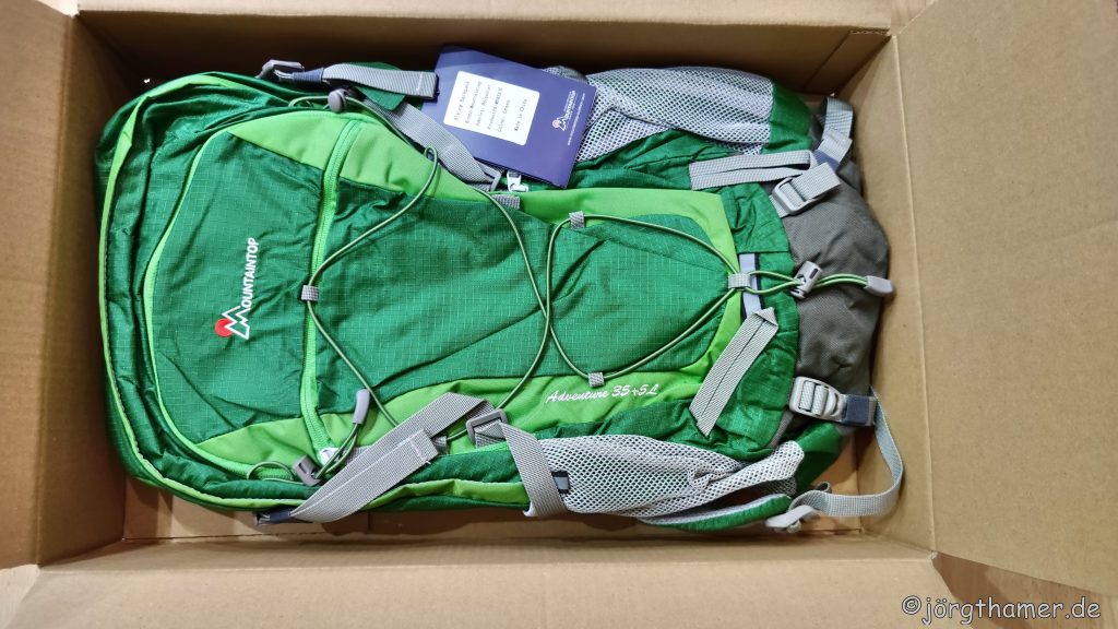 Der Mountaintop Rucksack 40 L im Karton