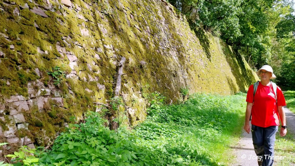Beeindruckende Sandsteintrockenmauer am Wegesrand