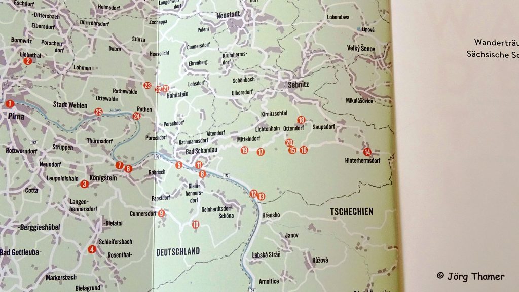 Das Wandergebiet: die Sächsische Schweiz zwischen Pirna und Tschechien