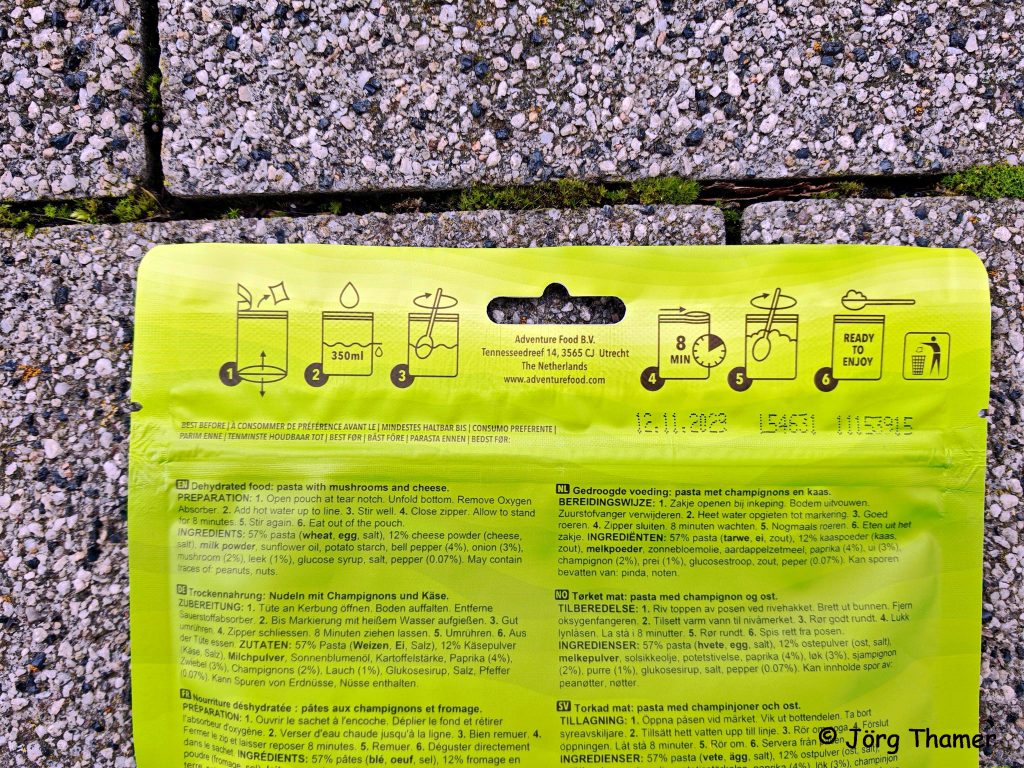 Zubereitung von gefriergetrockneter Outdoor Nahrung