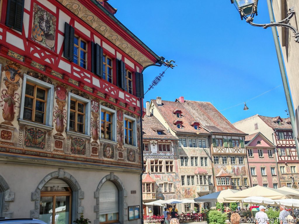 Marktplatz Stein am Rhein, Bodensee, bemalte Häuser